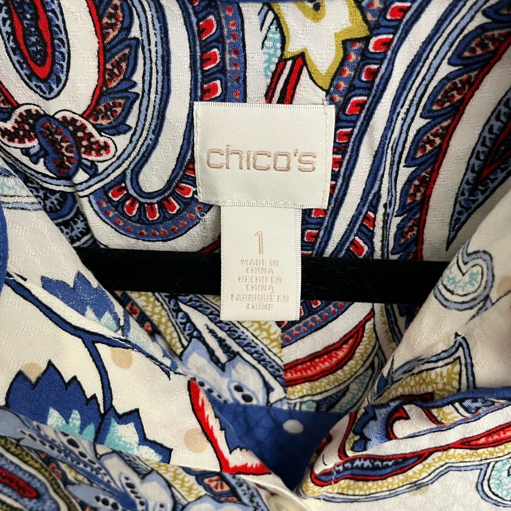 Chico's Multicolored Paisley and Floral Print Sleeveless Button Down Blouse - Picture 8 of 14